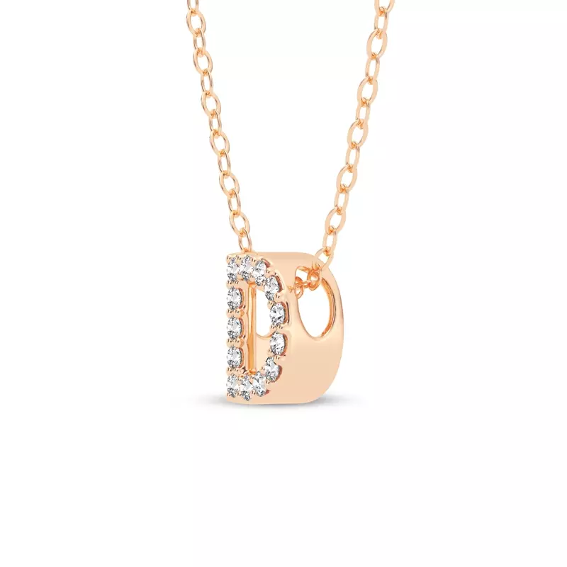 14K Rose Gold Petite Lab Diamond Initial Necklace – D