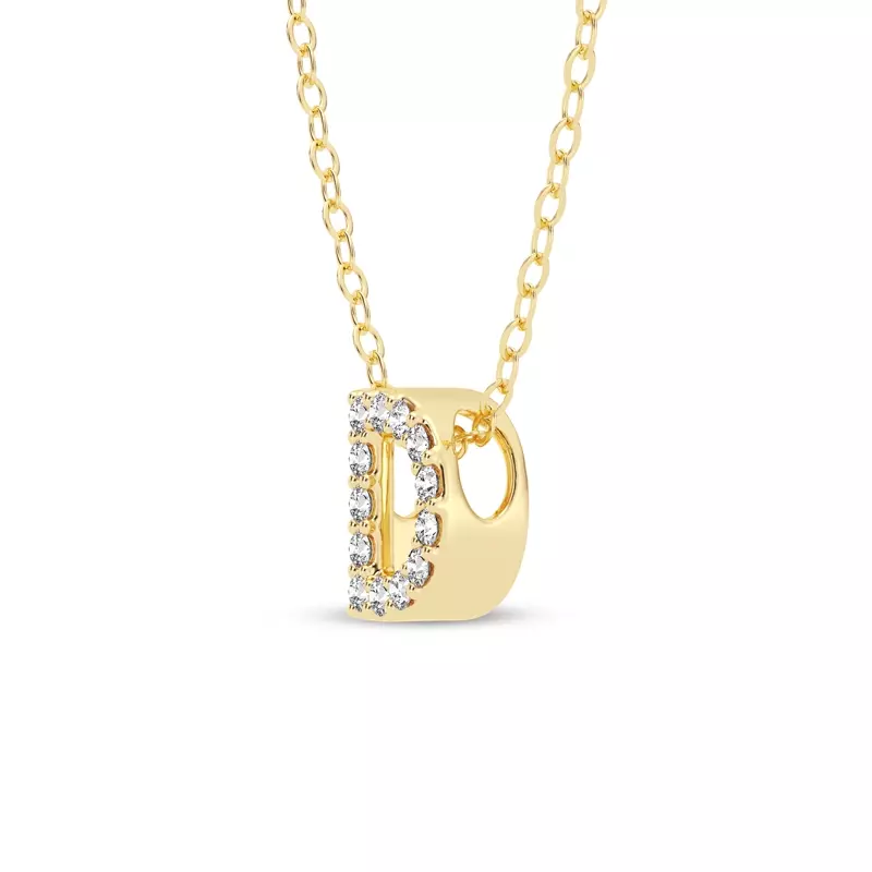 14K Yellow Gold Petite Lab Diamond Initial Necklace – D