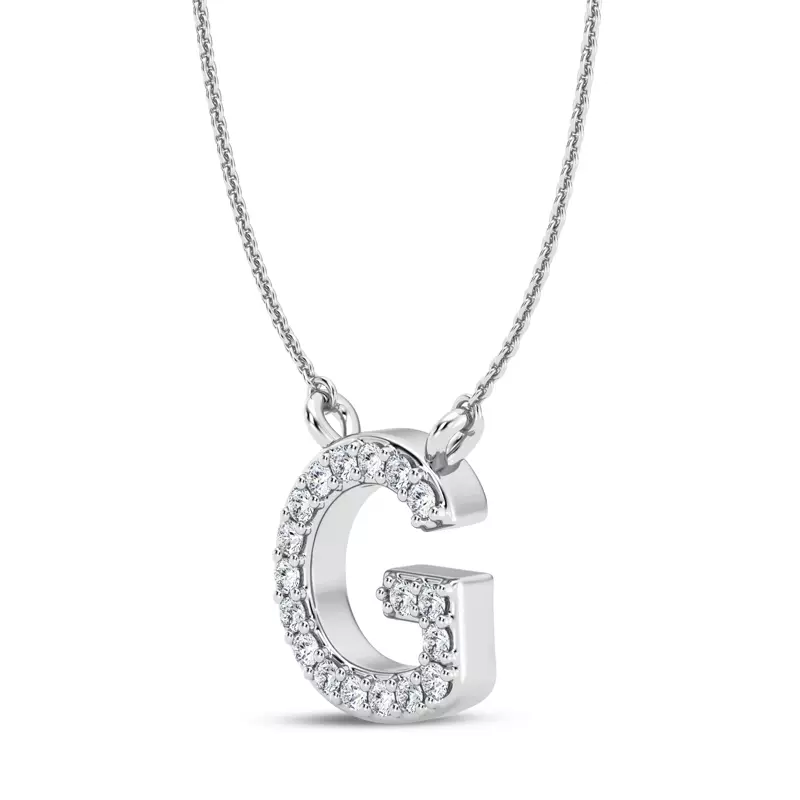 14K White Gold Lab Diamond Initial Pendant – G