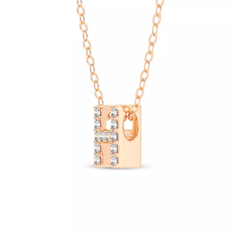 18K Rose Gold Petite Lab Diamond Initial Necklace – H