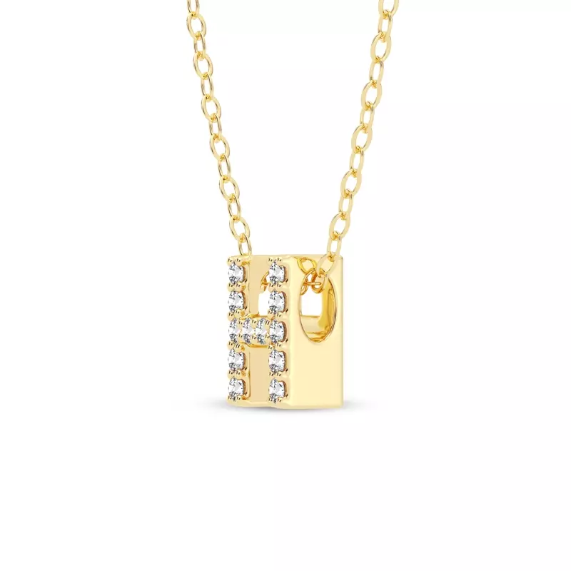 14K Yellow Gold Petite Lab Diamond Initial Pendant – H