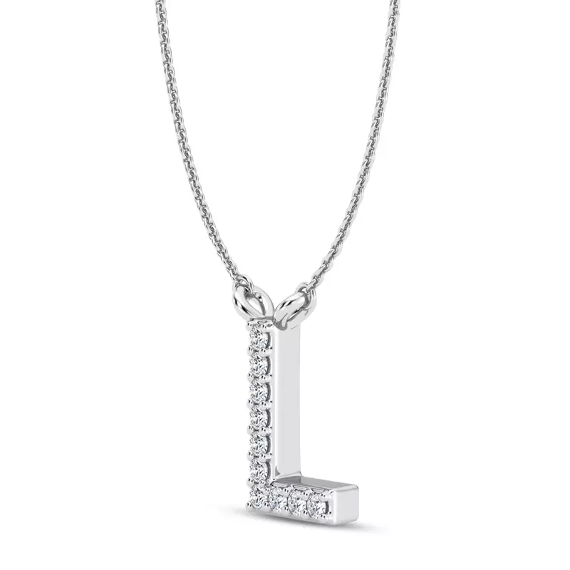 14K White Gold Lab Diamond Initial Pendant – L