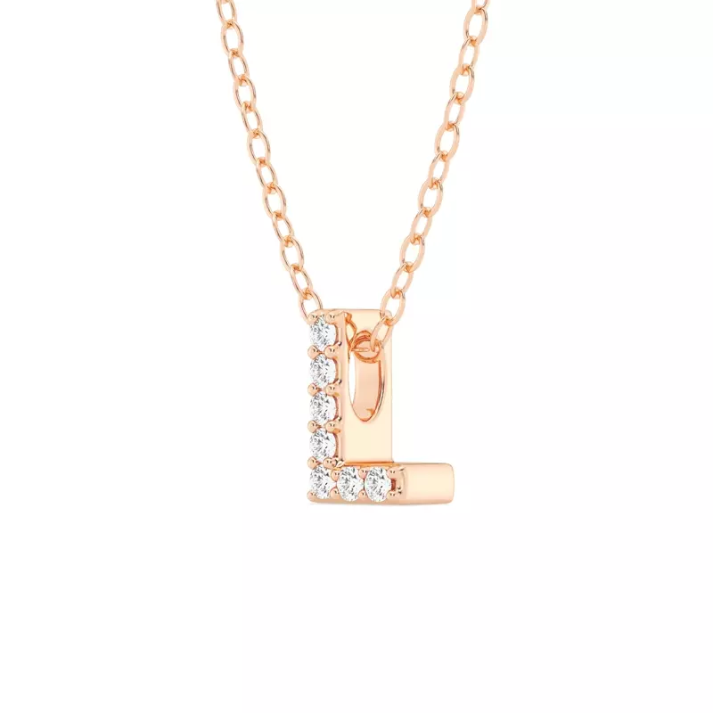 14K Rose Gold Petite Lab Diamond Initial Necklace – L