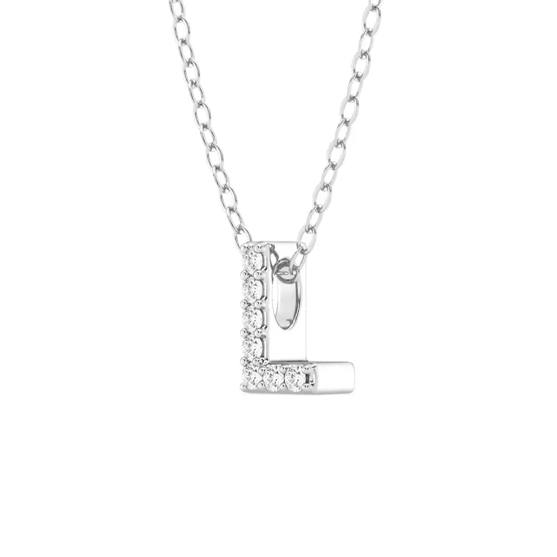 14K White Gold Petite Lab Diamond Initial Pendant – L