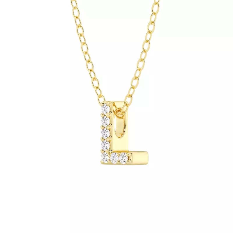 14K Yellow Gold Petite Lab Diamond Initial Necklace – L