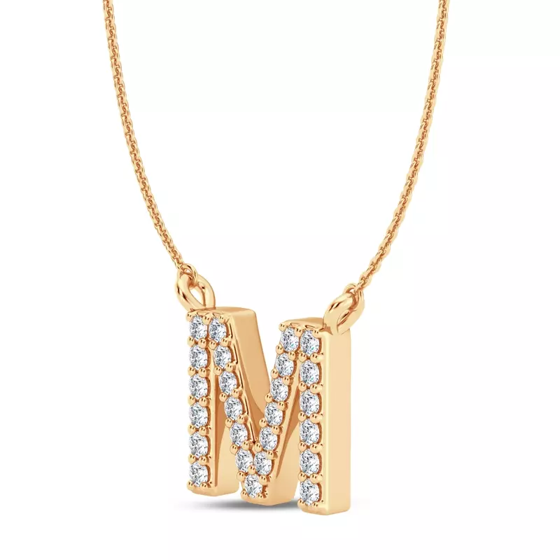 14K Yellow Gold Lab Diamond Initial Necklace – M