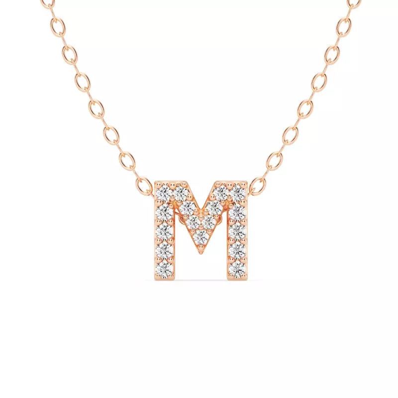 14K Rose Gold Petite Lab Diamond Initial Pendant – M
