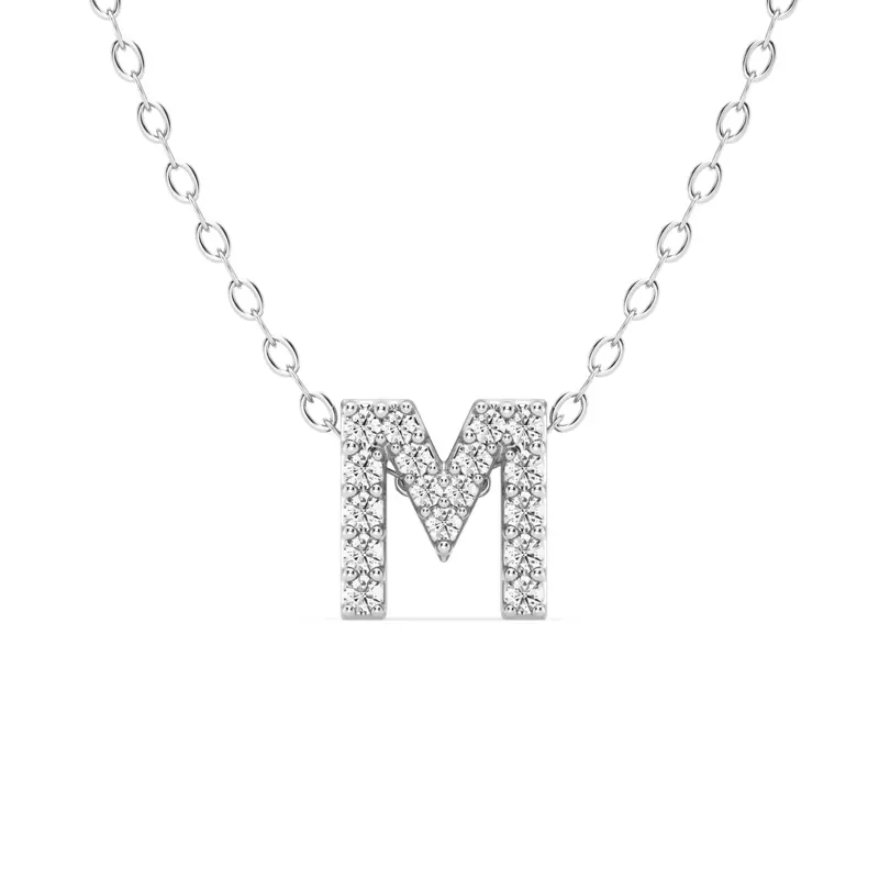 14K White Gold Petite Lab Diamond Initial Pendant – M