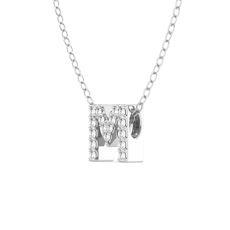 14K White Gold Petite Lab Diamond Initial Pendant – M