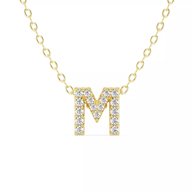 14K Yellow Gold Petite Lab Diamond Initial Pendant – M