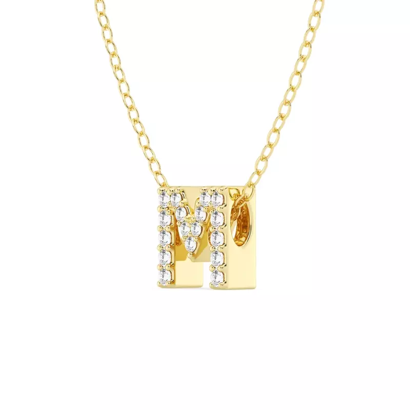 14K Yellow Gold Petite Lab Diamond Initial Pendant – M
