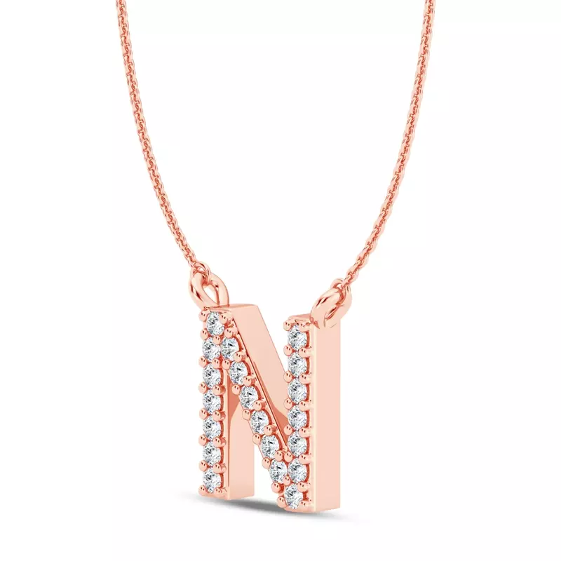 18K Rose Gold Lab Diamond Initial Pendant – N