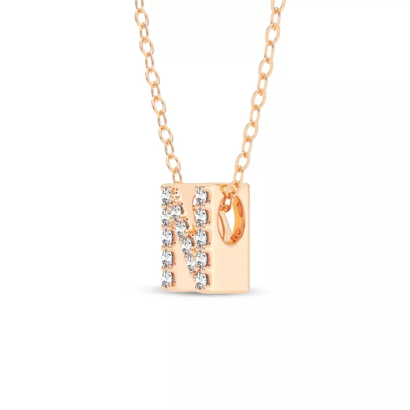 18K Rose Gold Petite Lab Diamond Initial Pendant – N