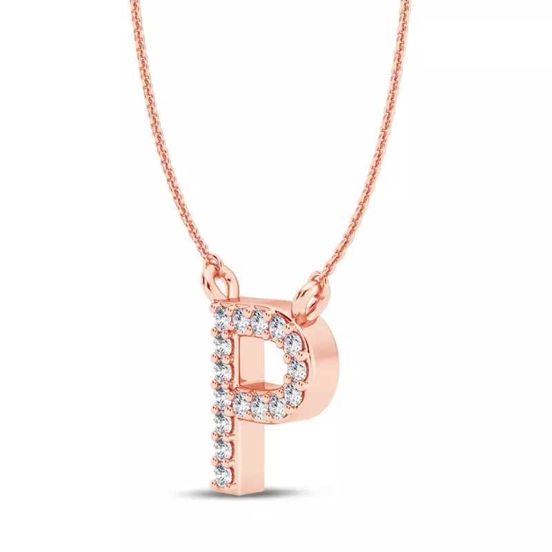 14K Rose Gold Lab Diamond Initial Necklace – P