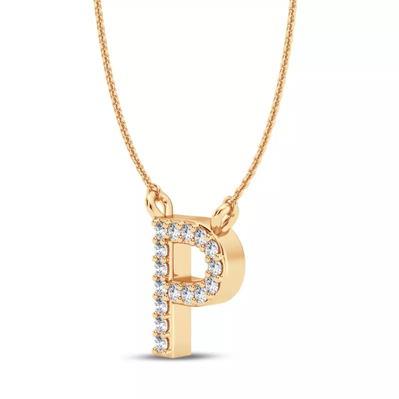 14K Yellow Gold Lab Diamond Initial Necklace – P