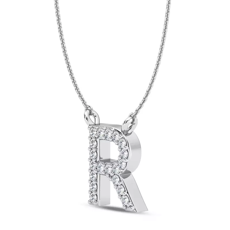 14K White Gold Lab Diamond Initial Pendant – R
