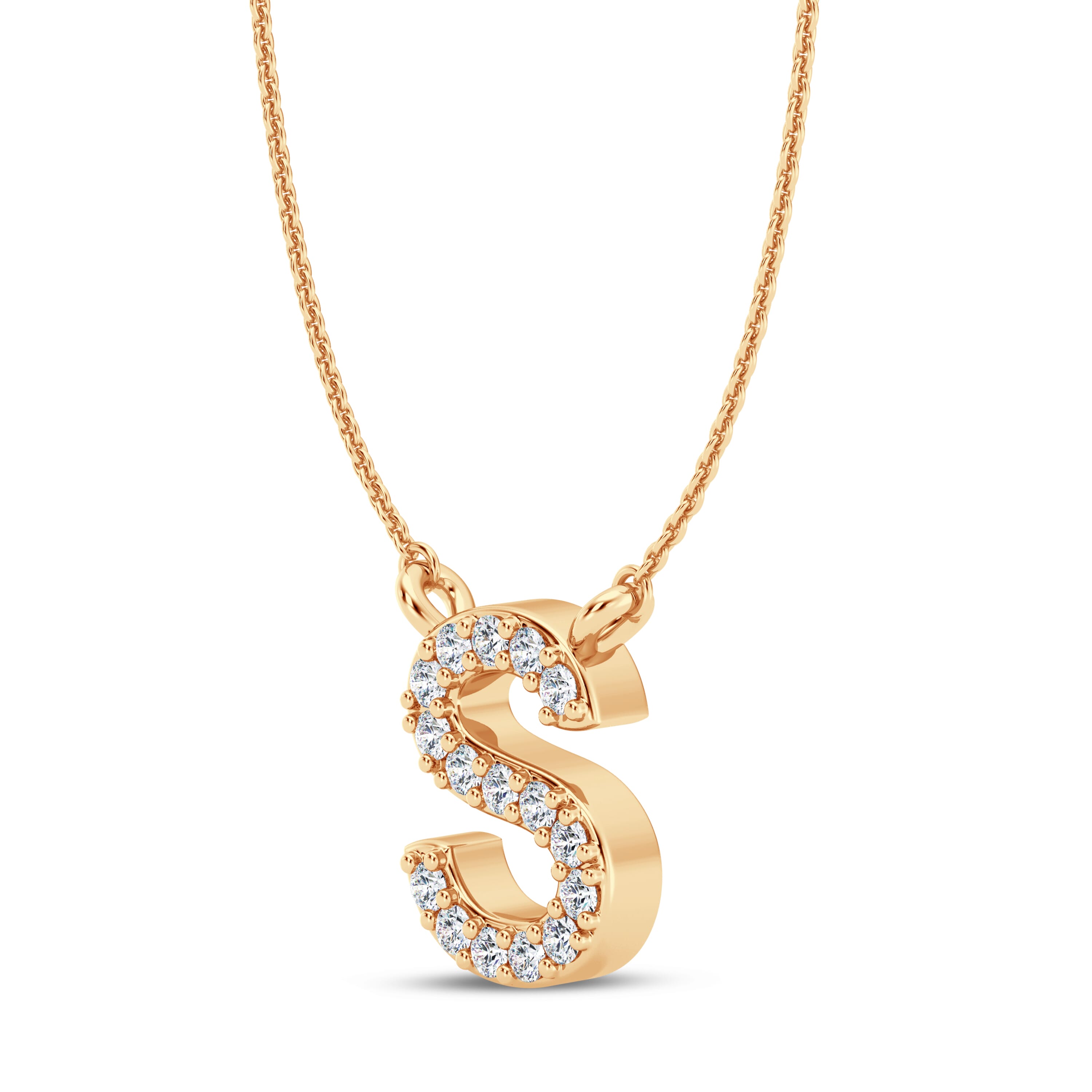 18K Yellow Gold Lab Diamond Initial Necklace – S