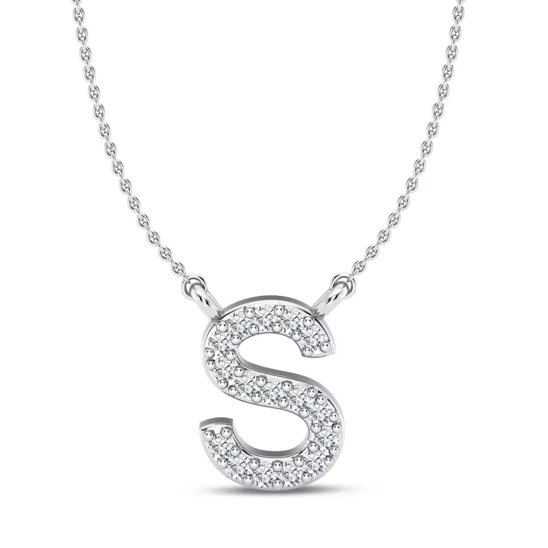 14K White Gold Lab Diamond Initial Pendant – S