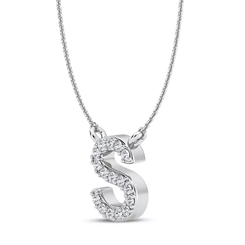 14K White Gold Lab Diamond Initial Pendant – S