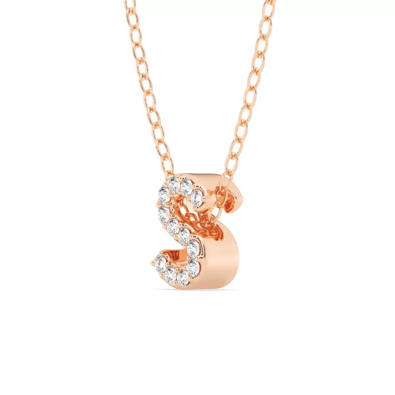 18K Rose Gold Petite Lab Diamond Initial Pendant – S