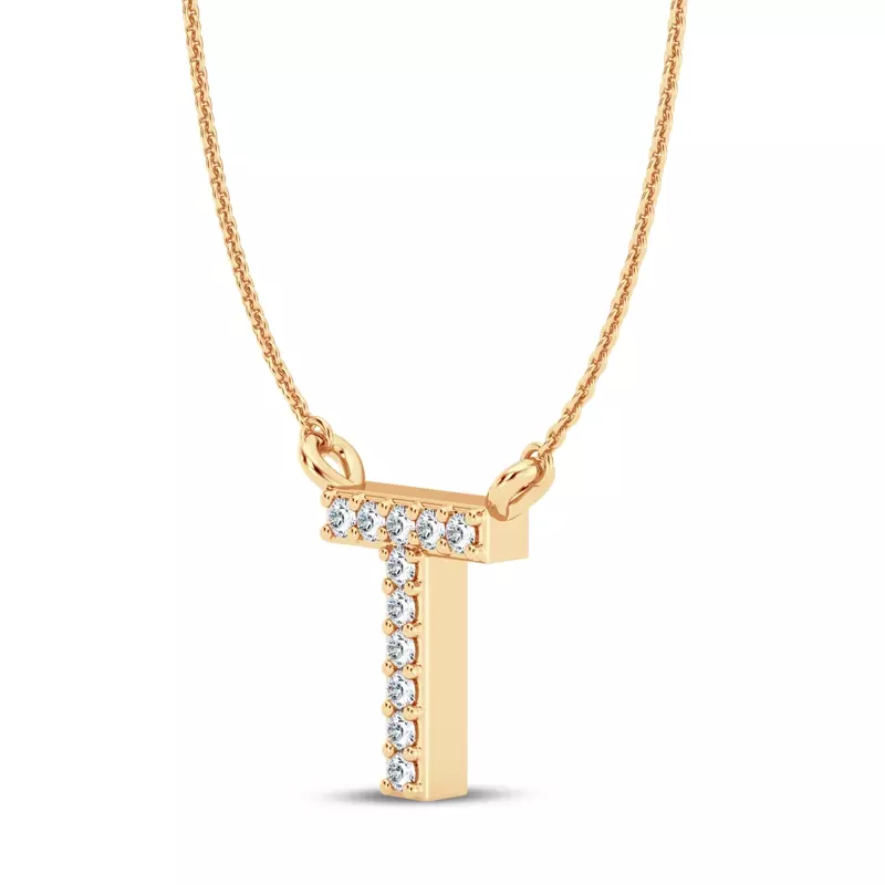 14K Yellow Gold Lab Diamond Initial Pendant – T