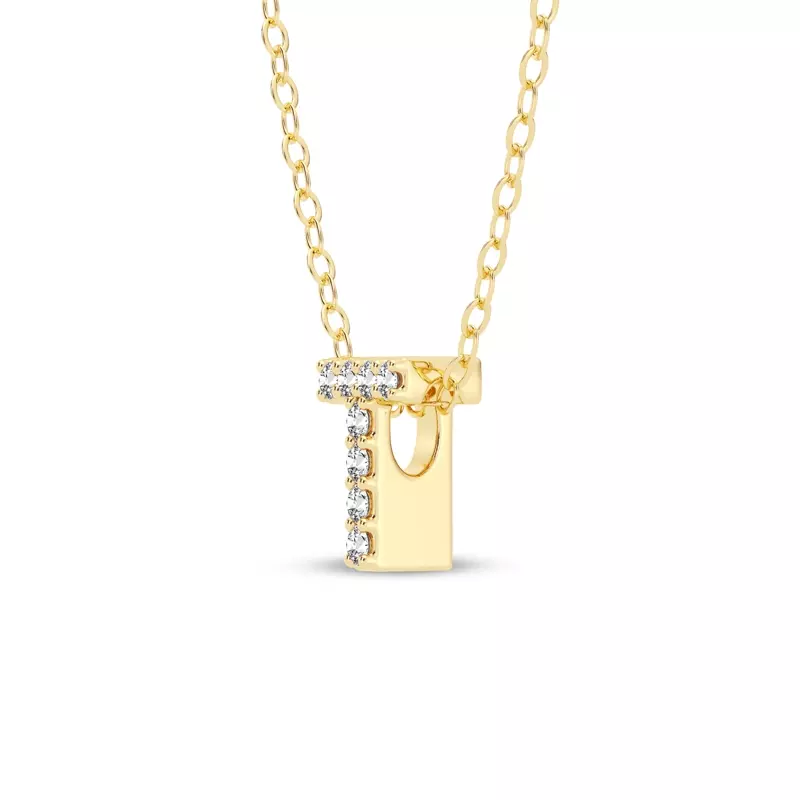 14K Yellow Gold Petite Lab Diamond Initial Necklace – T