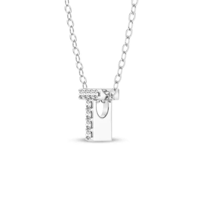 Platinum Petite Lab Diamond Initial Necklace – T