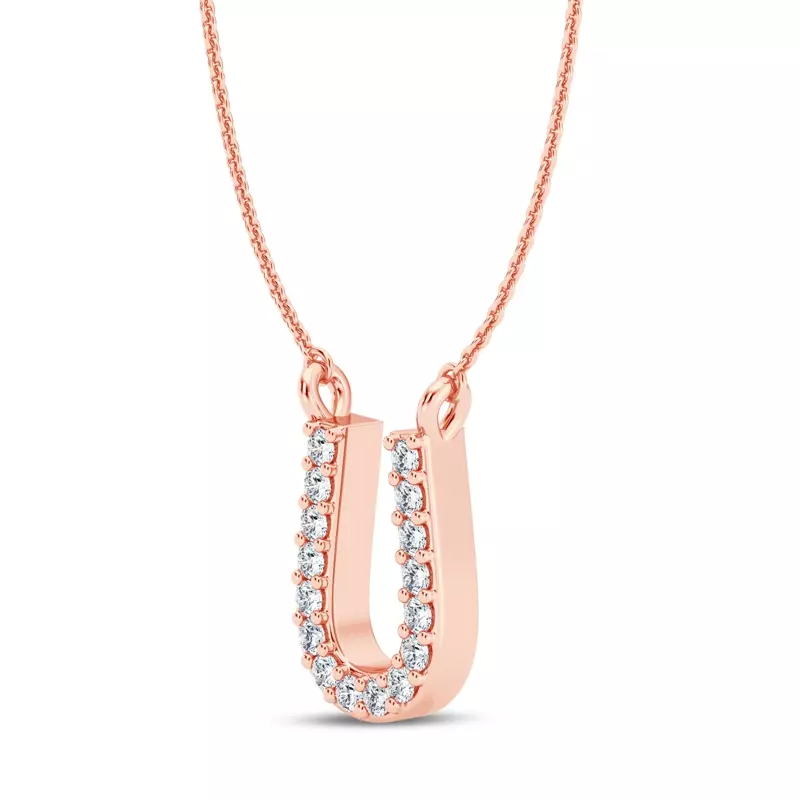 14K Rose Gold Lab Diamond Initial Necklace – U