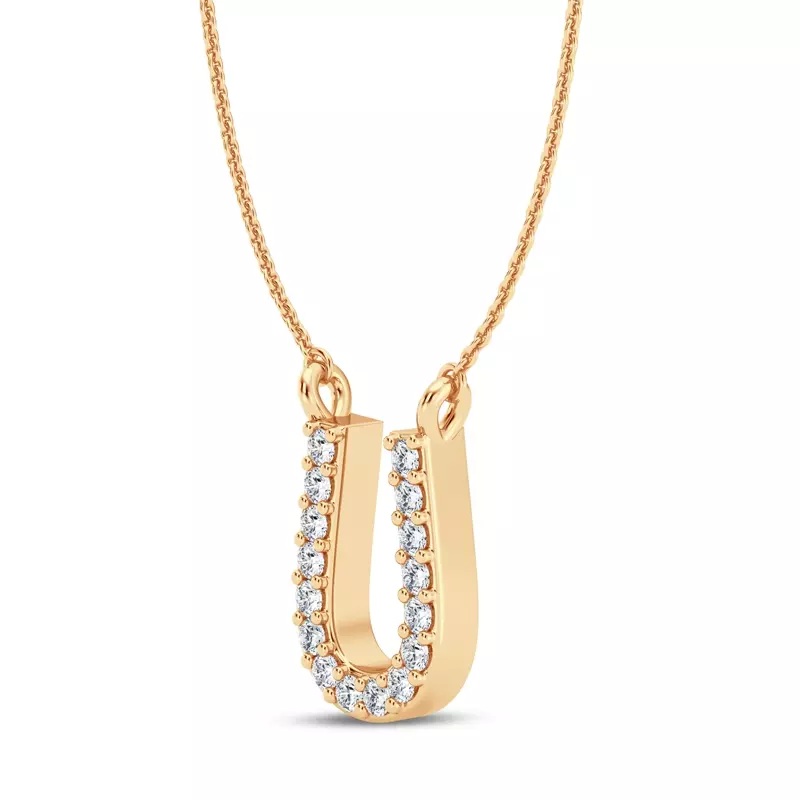 14K Yellow Gold Lab Diamond Initial Necklace – U