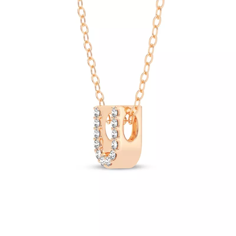 18K Rose Gold Petite Lab Diamond Initial Pendant – U