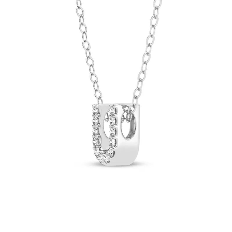 14K White Gold Petite Lab Diamond Initial Necklace – U