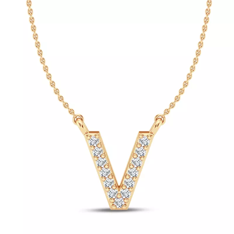 14K Yellow Gold Lab Diamond Initial Necklace – V