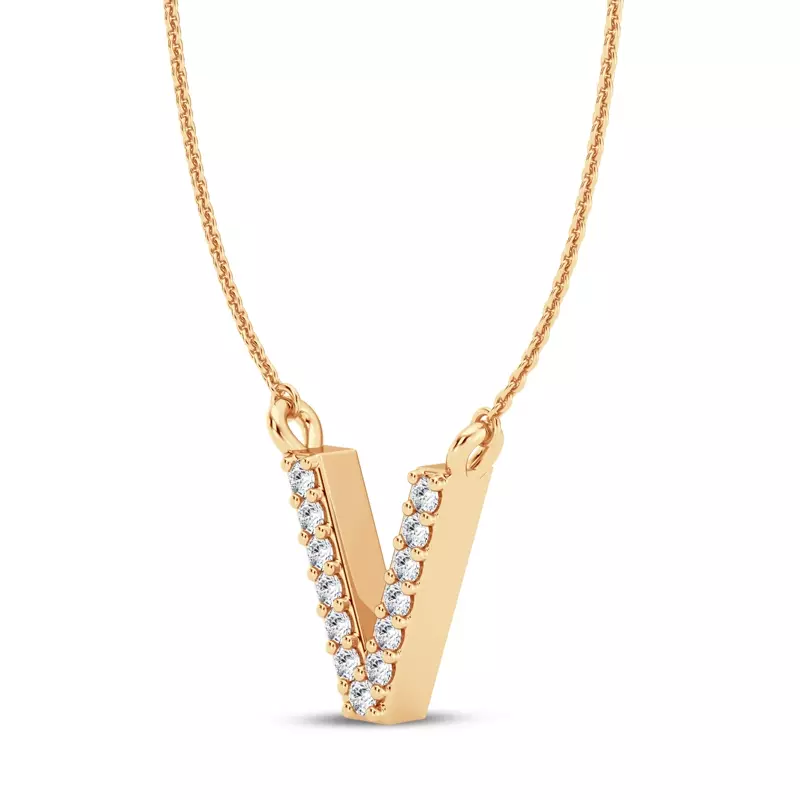 14K Yellow Gold Lab Diamond Initial Necklace – V