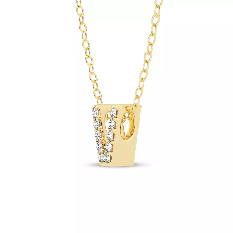 18K Yellow Gold Petite Lab Diamond Initial Necklace – V