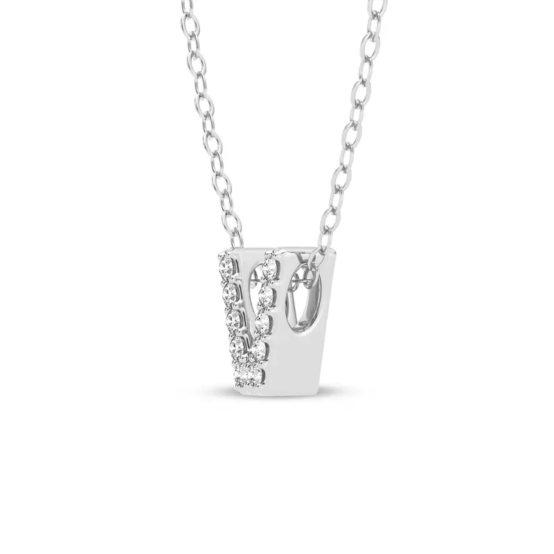 14K White Gold Petite Lab Diamond Initial Pendant – V