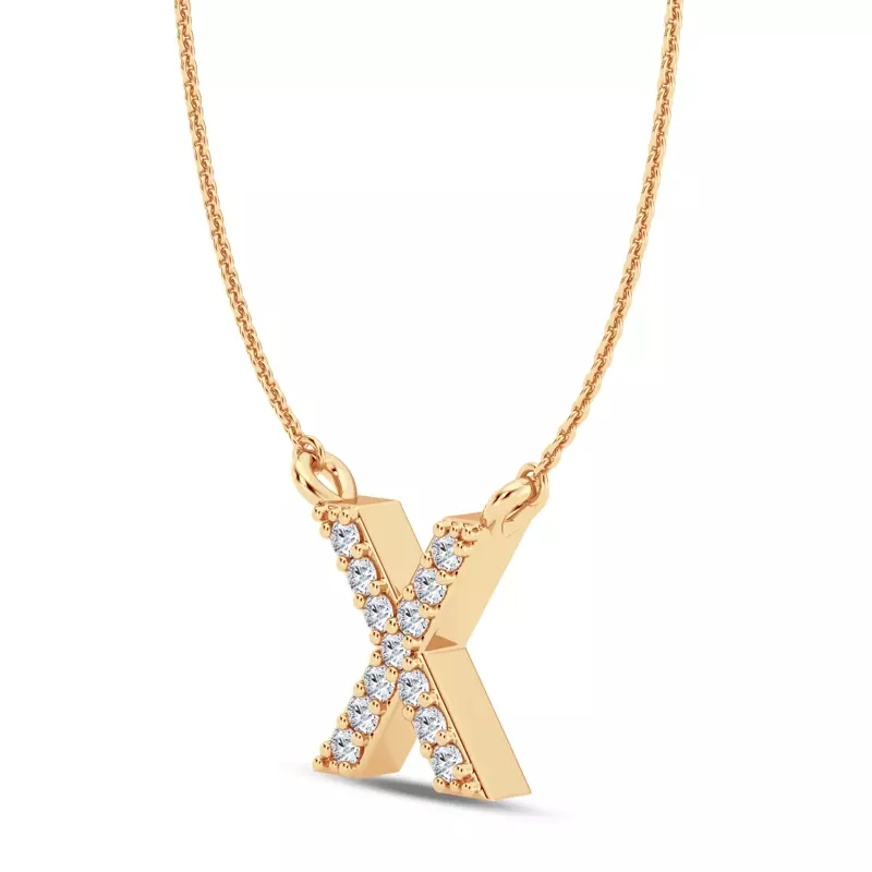 14K Yellow Gold Lab Diamond Initial Necklace – X