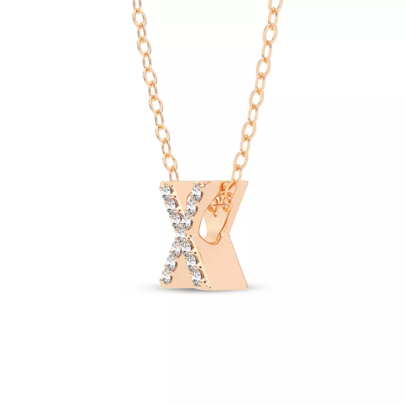14K Rose Gold Petite Lab Diamond Initial Necklace – X