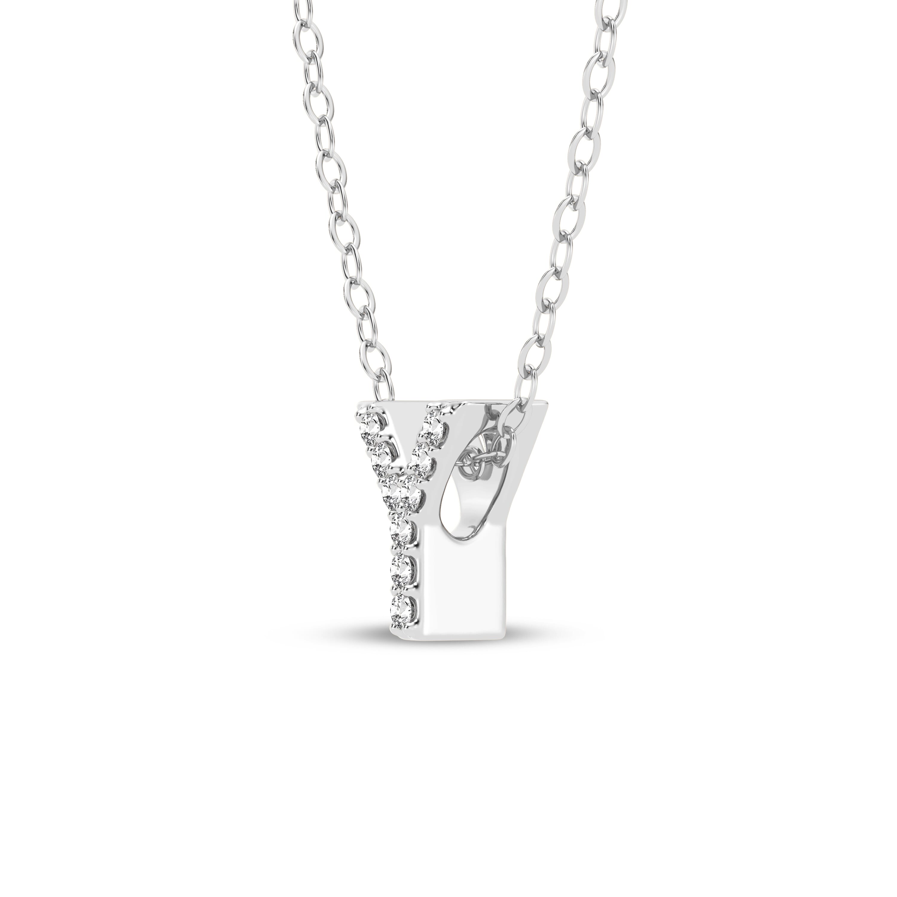 18K White Gold Petite Lab Diamond Initial Pendant – Y