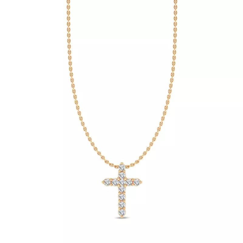 14K Yellow Gold Classic Shared Prong Lab Diamond Cross Pendant (.10 ct. tw.)