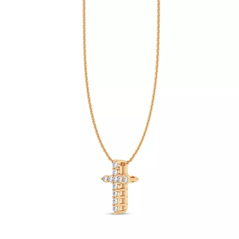 14K Yellow Gold Classic Shared Prong Lab Diamond Cross Pendant (.10 ct. tw.)