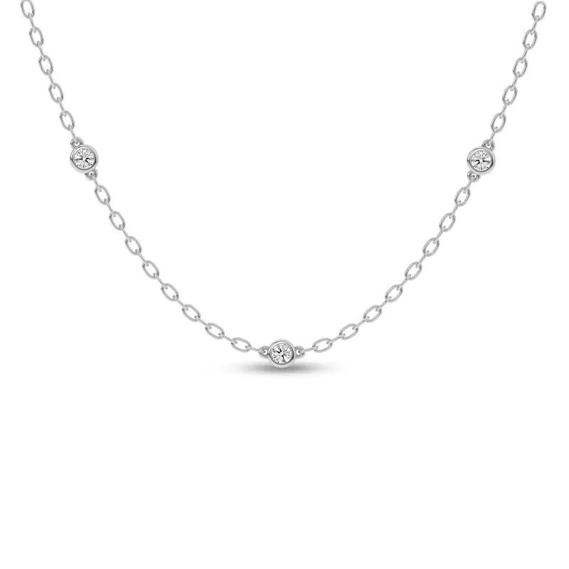 14K White Gold Garelle Lab Diamond Station Necklace