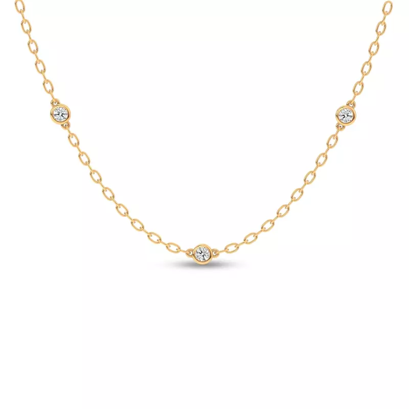14K Yellow Gold Garelle Lab Diamond Station Necklace