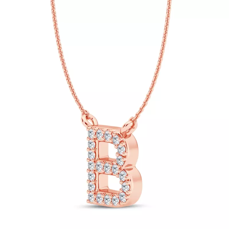 14K Rose Gold Diamond Initial Necklace – B
