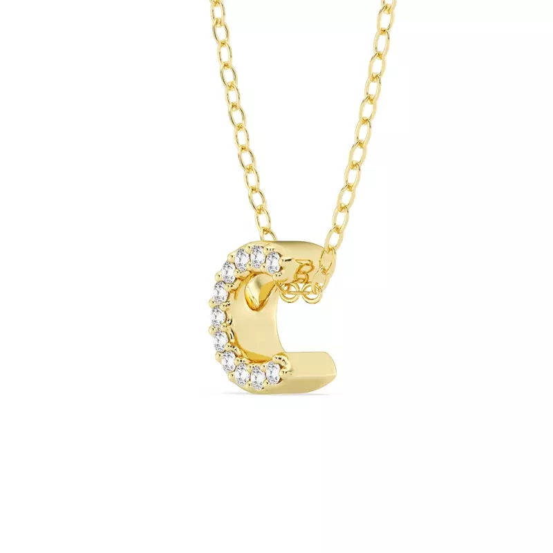 18K Yellow Gold Petite Diamond Initial Necklace – C