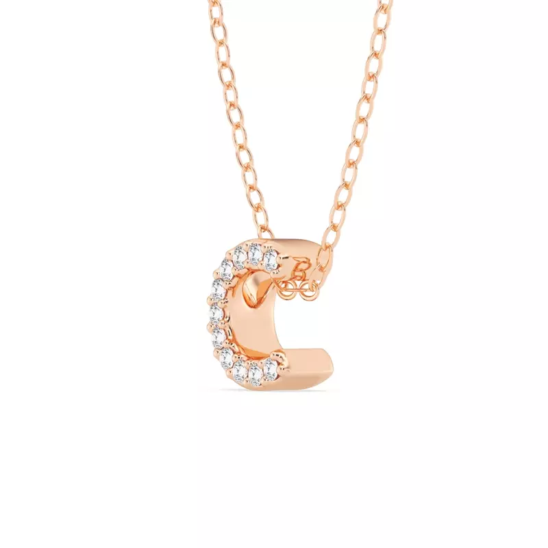 14K Rose Gold Petite Diamond Initial Necklace – C