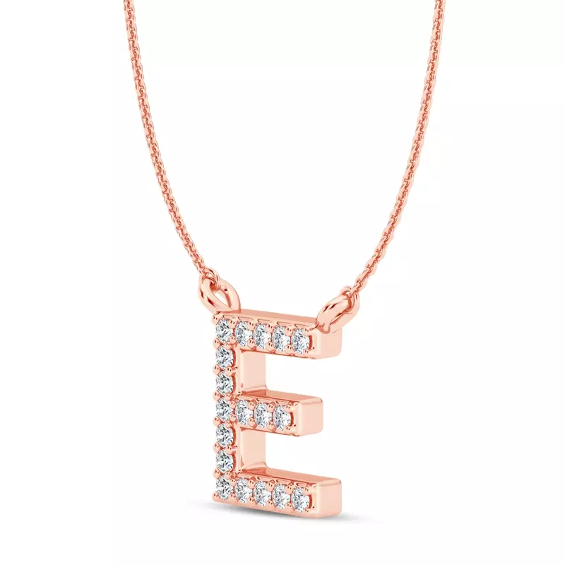 14K Rose Gold Diamond Initial Pendant – E