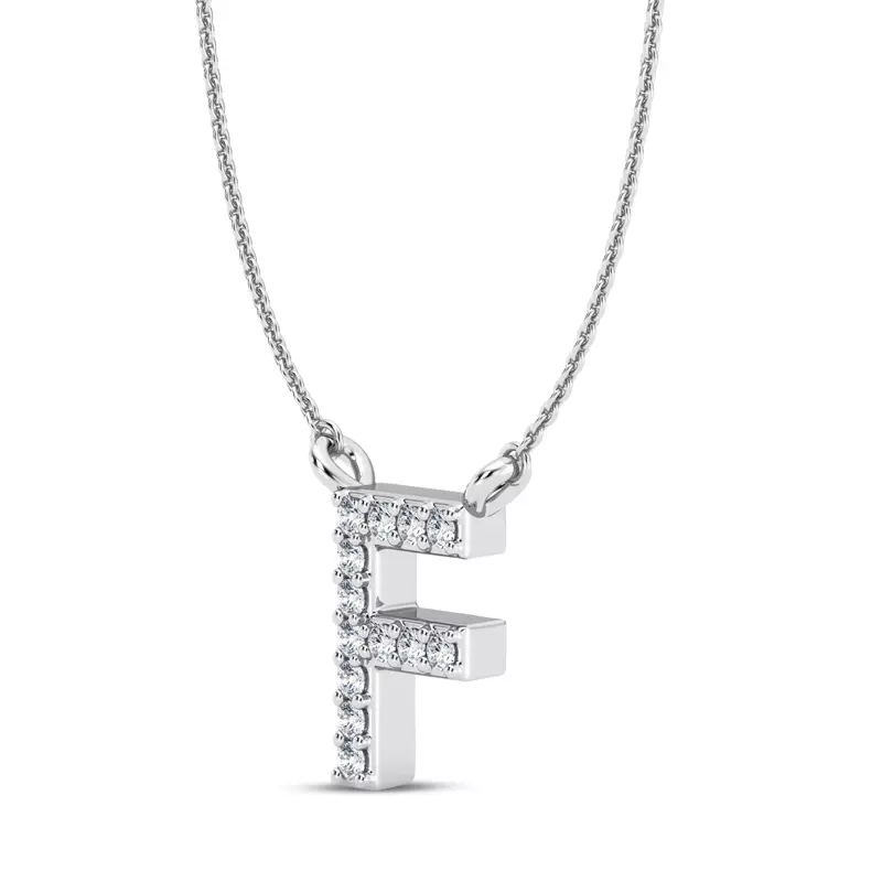 14K White Gold Diamond Initial Pendant – F