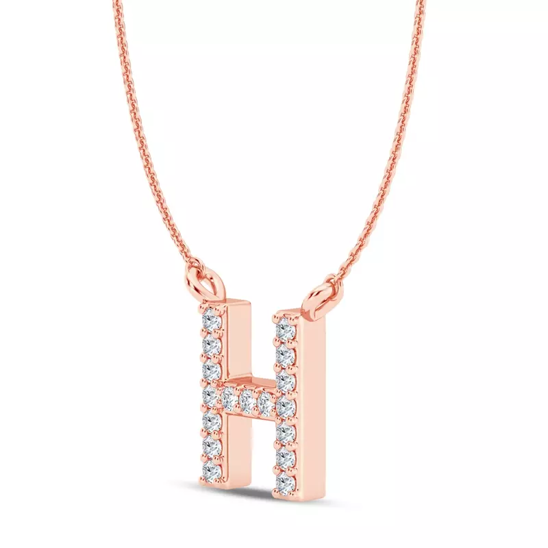 14K Rose Gold Diamond Initial Necklace – H