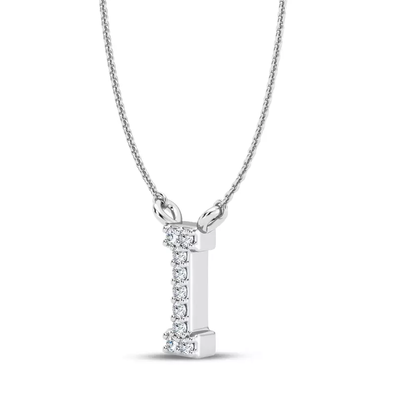 14K White Gold Diamond Initial Pendant – I