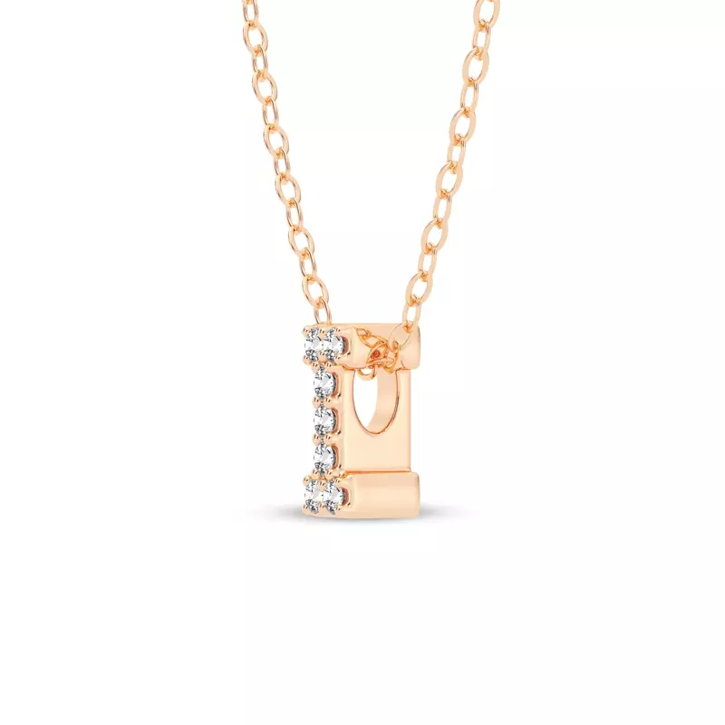 18K Rose Gold Petite Diamond Initial Pendant – I